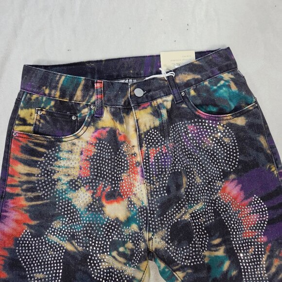MNML Men’s Size 30 Skeleton Sequins/Rhinestones Multicolored Denim Jeans - Picture 3 of 9
